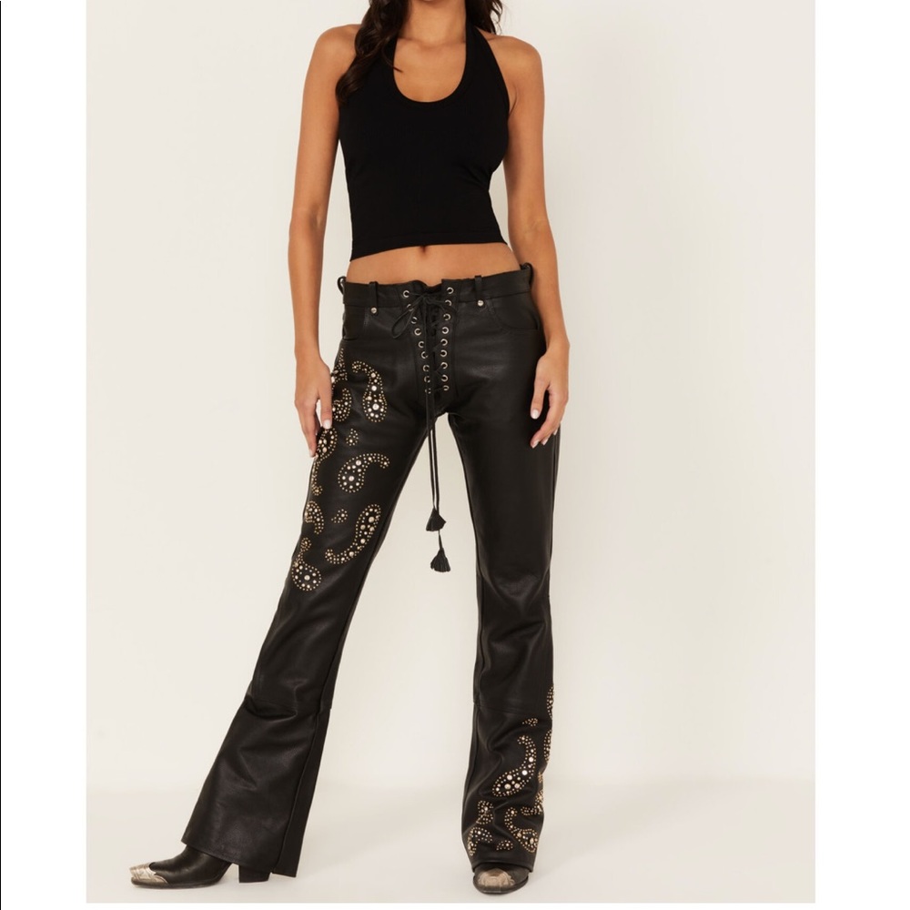 UNDERSTATED LEATHER Studded Lace Up LEATHER PANTS!!
